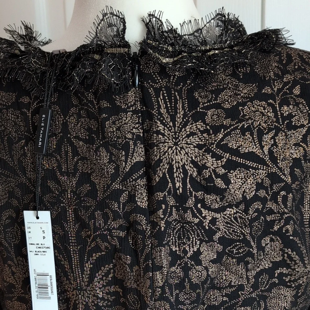 Elie Tahari Black And Gold Silk Blouse - Picture 6 of 12